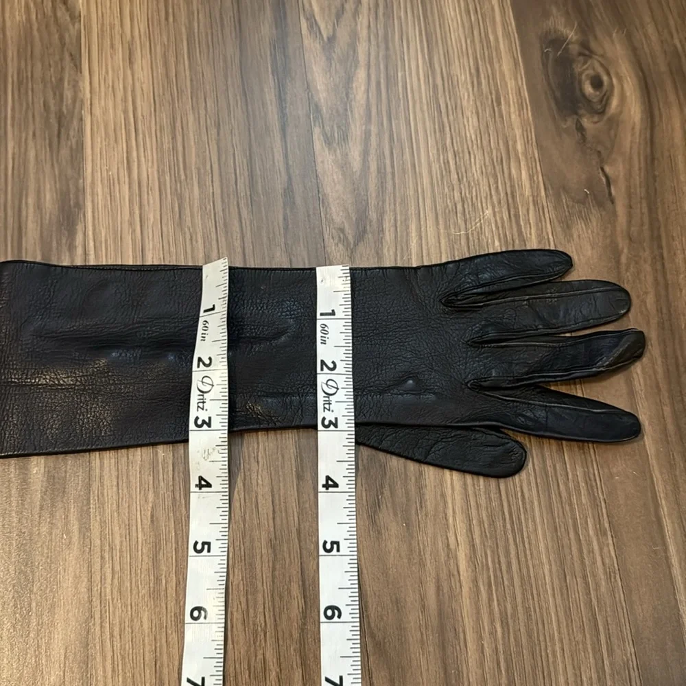 Antique Leather Soft Genuine Black Long Opera Evening Petite Chic Gloves Italy 7 - Picture 12 of 15